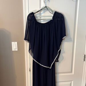 Elegant Black Chiffon Dress with Silver Trim
